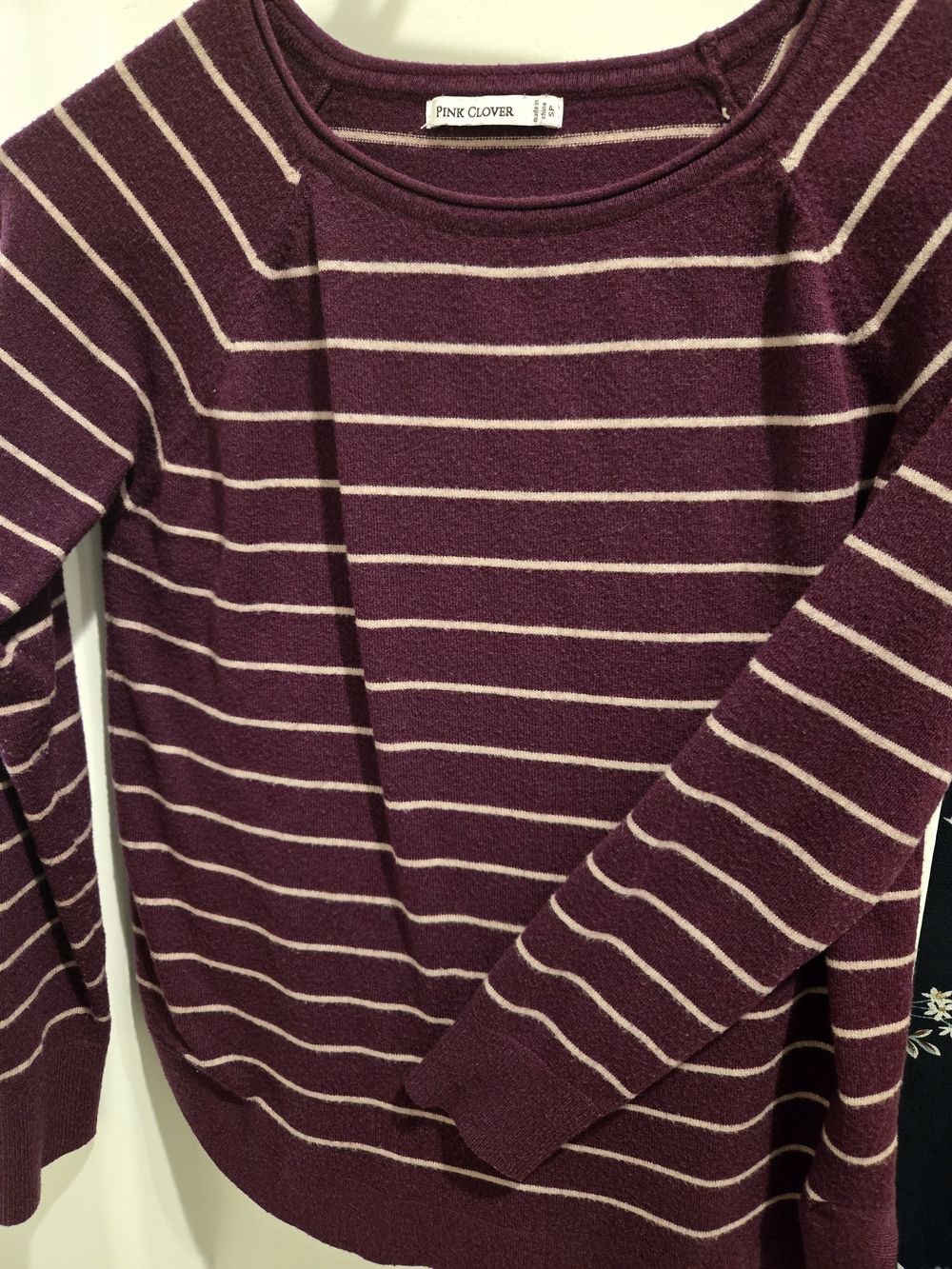 Pink Clover Maroon and Cream Striped Crewneck Sweater